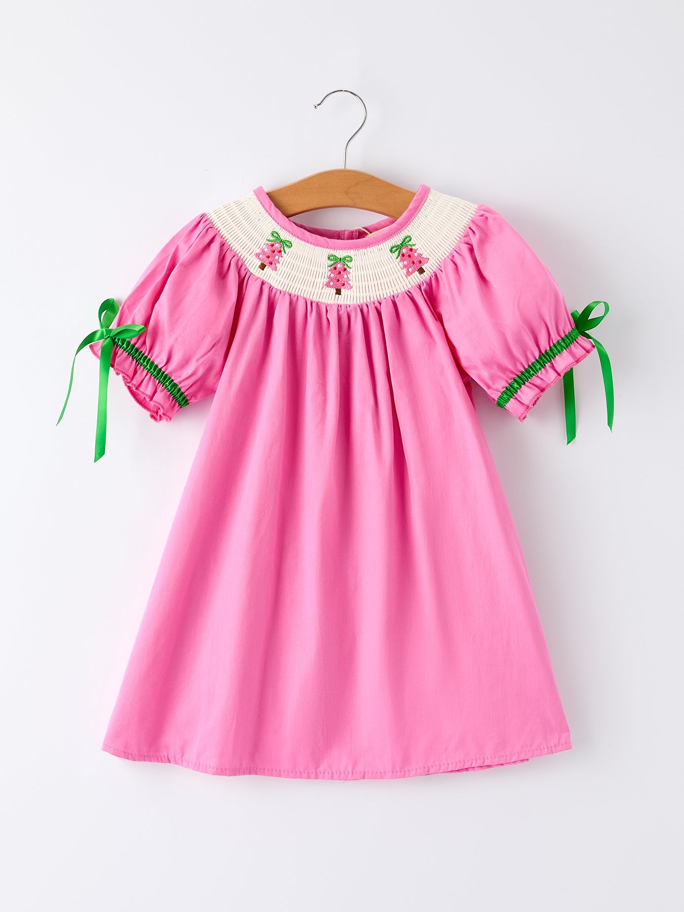 Christmas Pink Christmas Smocked Embroidery Tree Baby Girls Dress