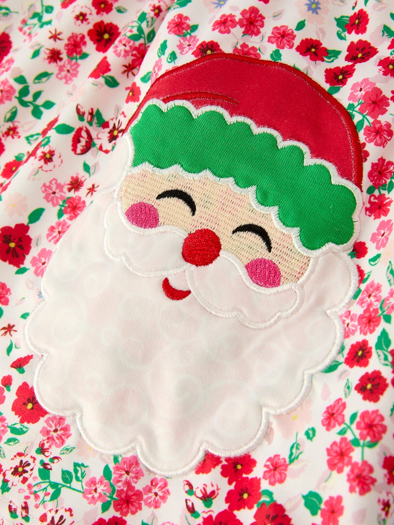 Christmas Santa Applique Girls Floral Long Sleeve Set