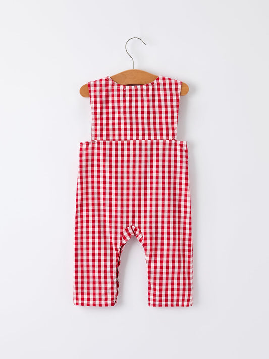 Christmas Smocking Embroidered Christmas Tree Plaid Plaid Baby Boy Romper