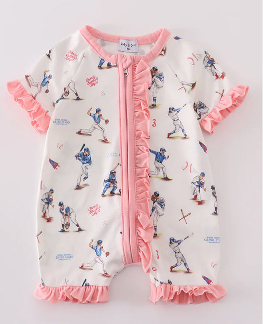 Baseball Print Girl Romper
