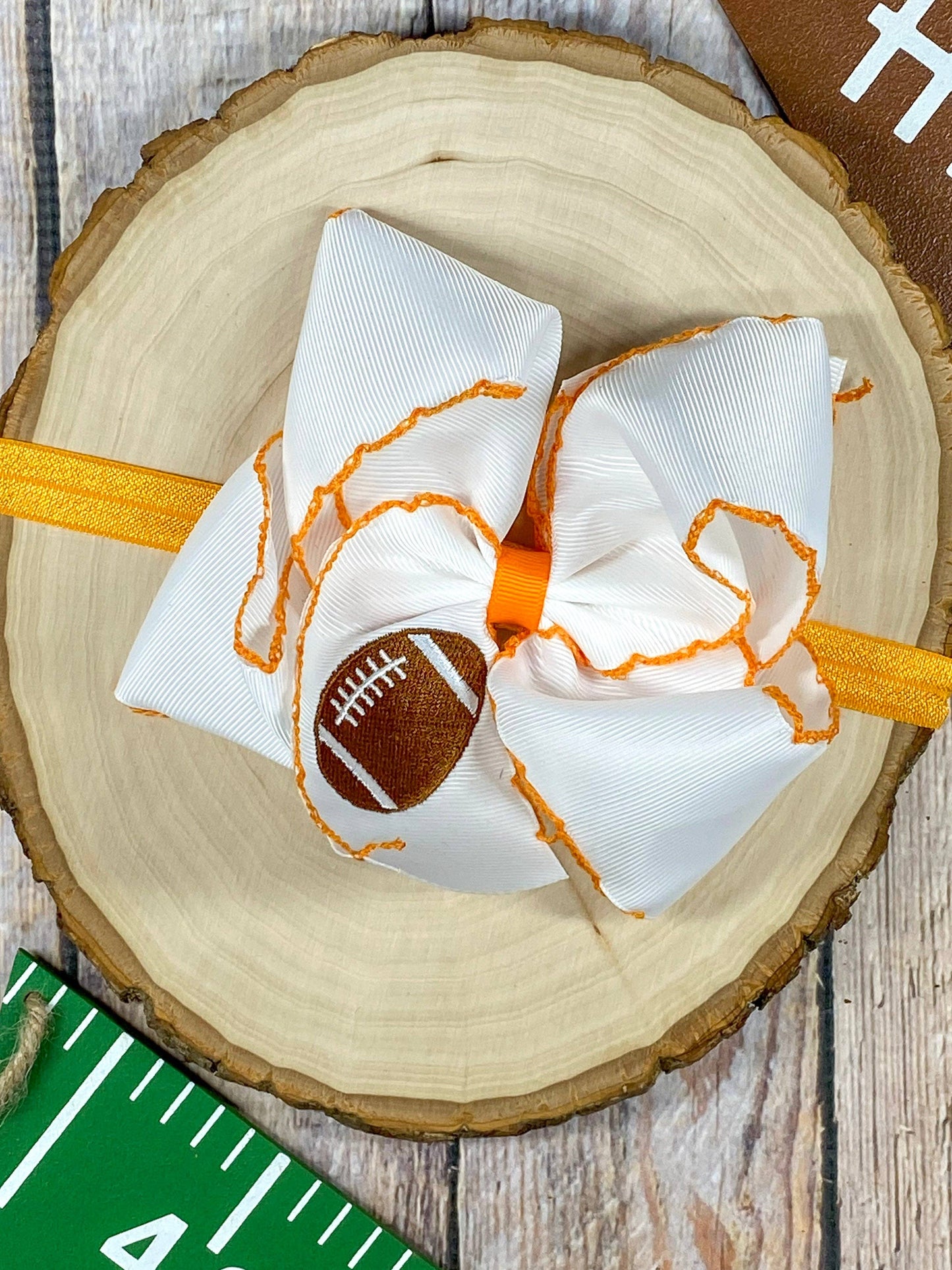 Football Embroidered Moonstitch Bow Headbands: Game Day
