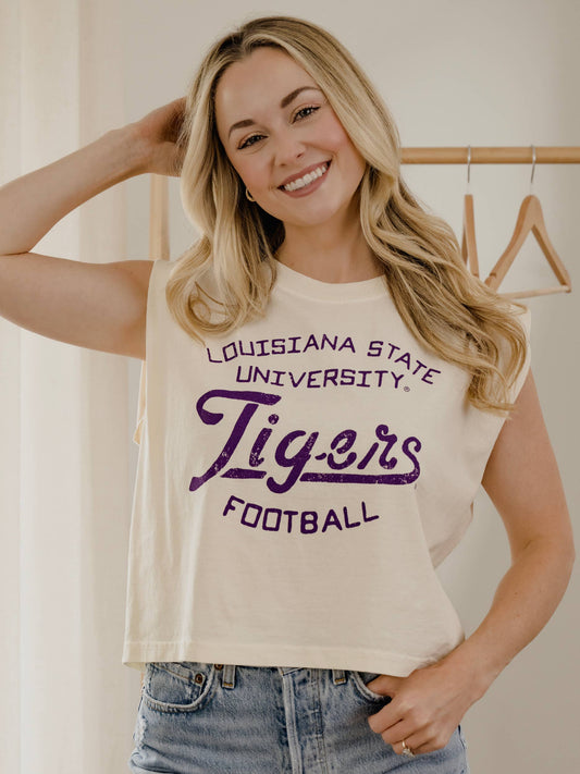 Geaux LSU Tigers Football Stencil Off White Tank