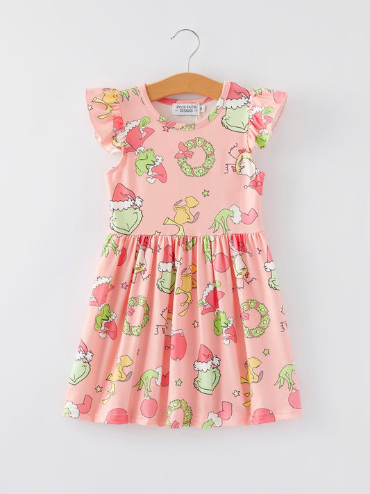 Christmas Cartoon Characters Print Sleeveless Girls Dress