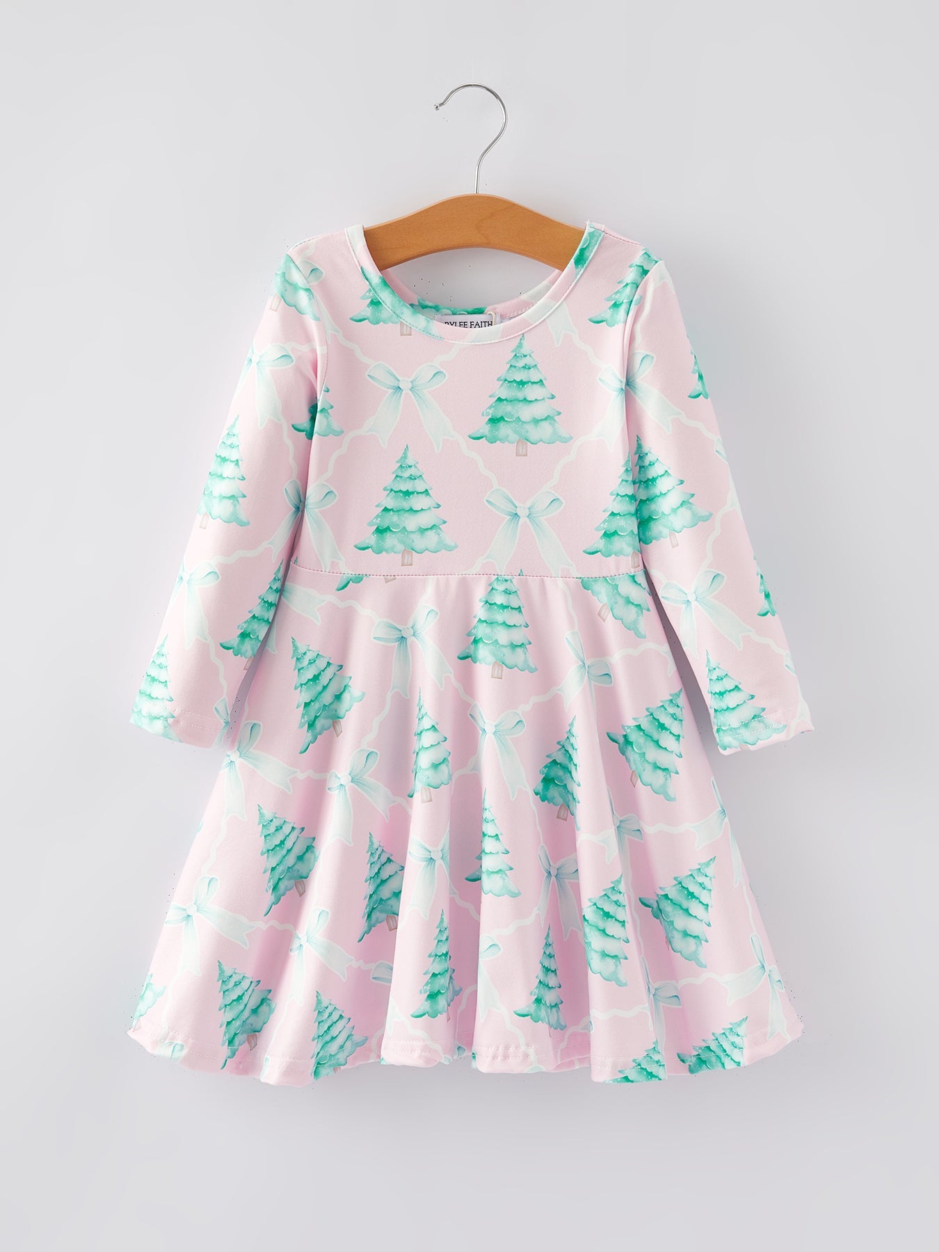 PREORDER Christmas Tree Bow Print Girls Dress