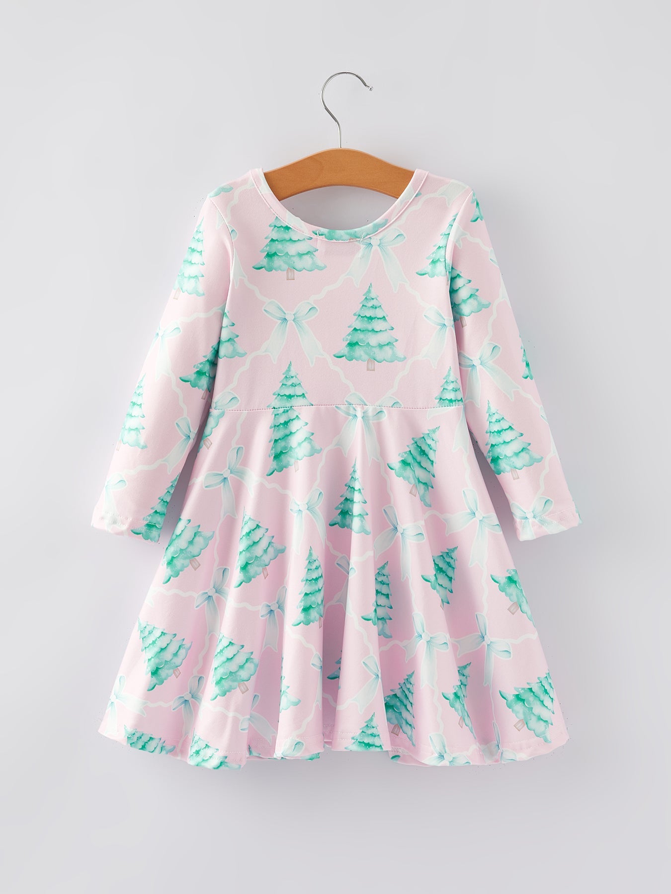 PREORDER Christmas Tree Bow Print Girls Dress