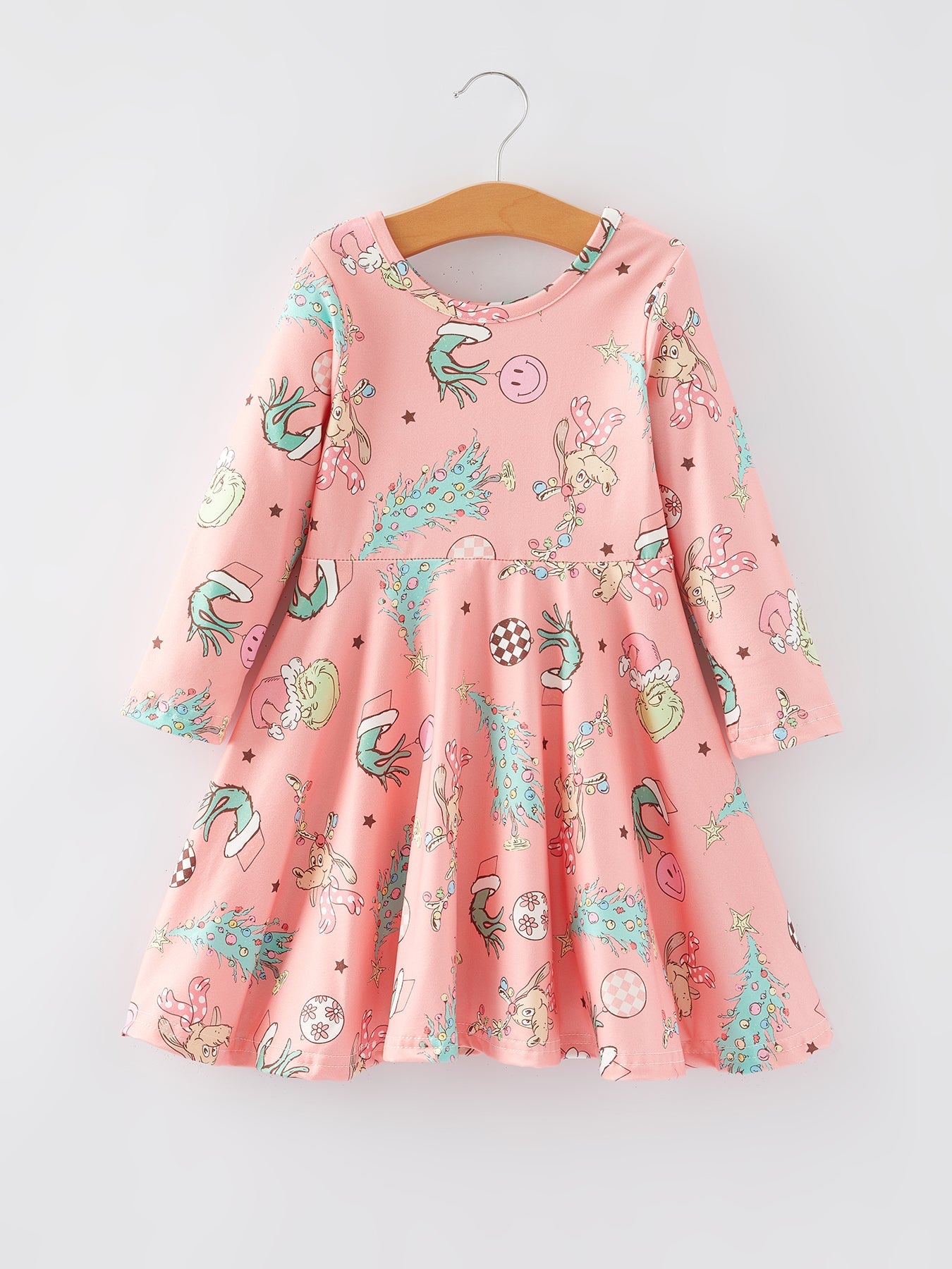 Christmas Cartoon Characters Christmas Tree Print Girls Dress