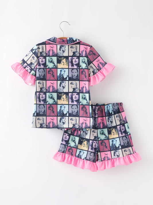 Mommy me Black TS Summer Ruffle Pajama Set