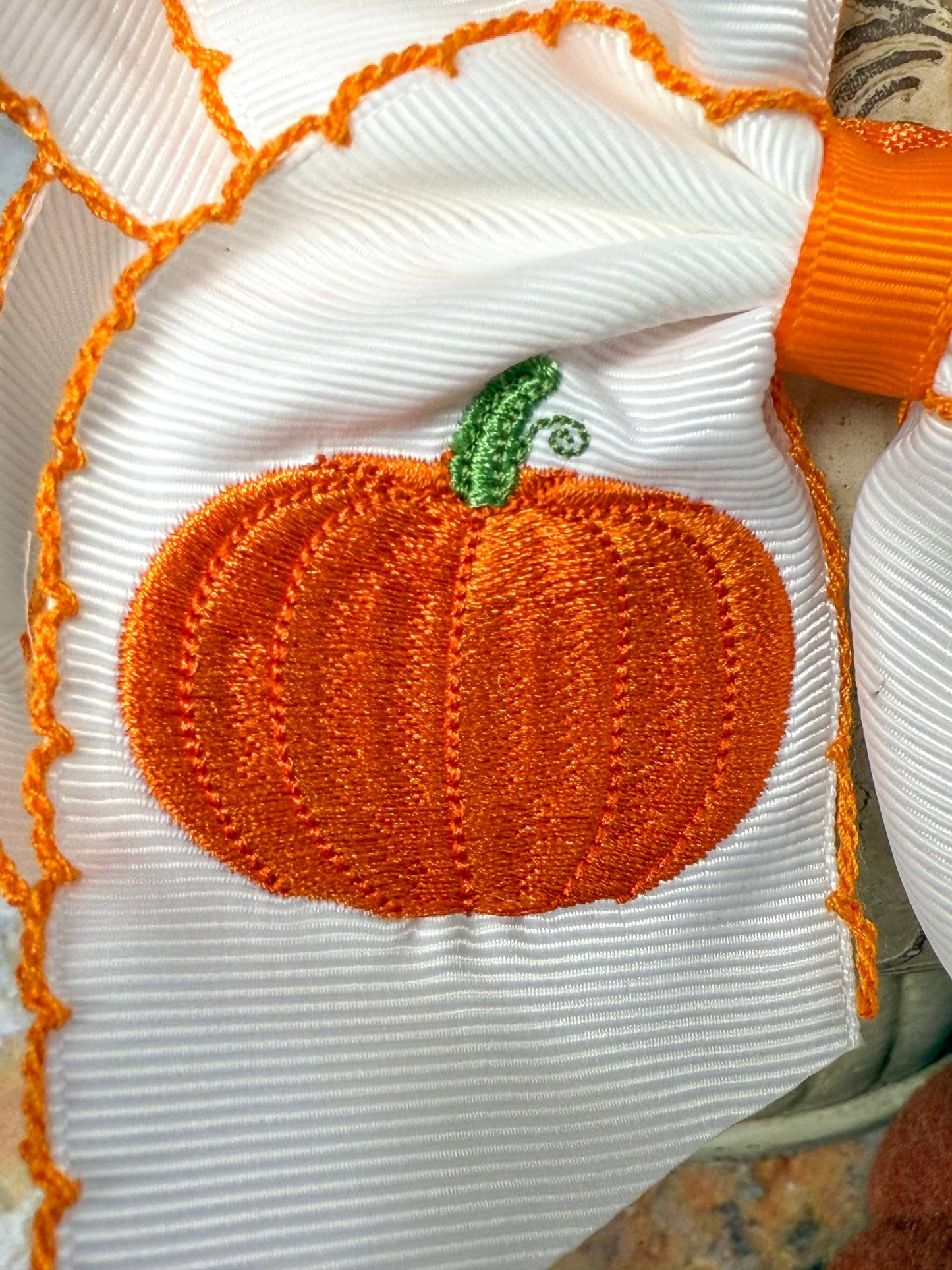 Pumpkin Embroidered Moonstitch Bow Headband: Fall 2025