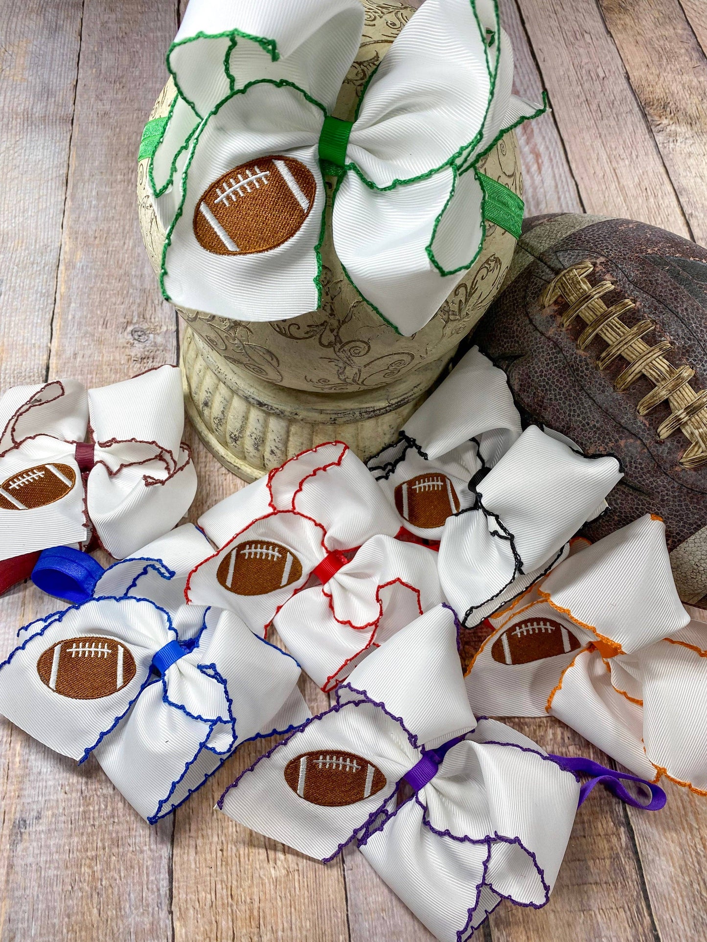 Football Embroidered Moonstitch Bow Headbands: Game Day