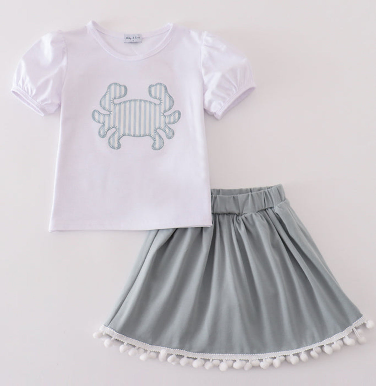 White Crab Appliqué Skort Set