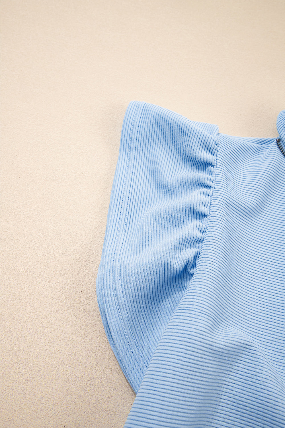 Apricot Textured Ruffled Sleeve Zipped Top and Wide Leg Pants Set