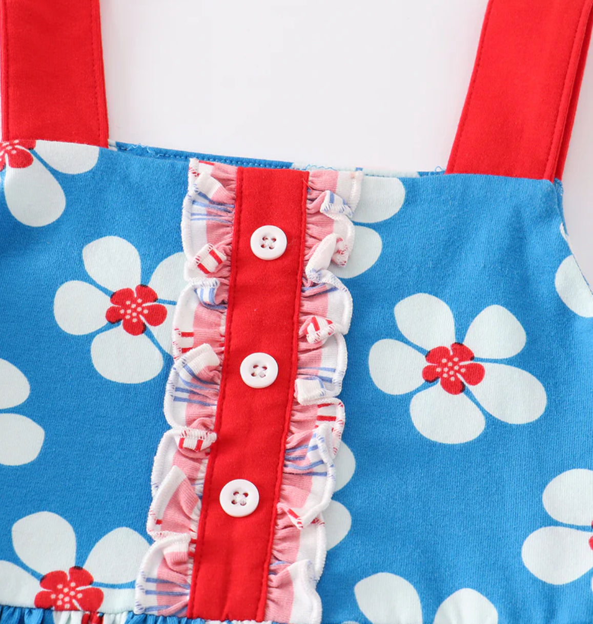 Platinum Blue & White Floral Print Ruffle Strap Dress