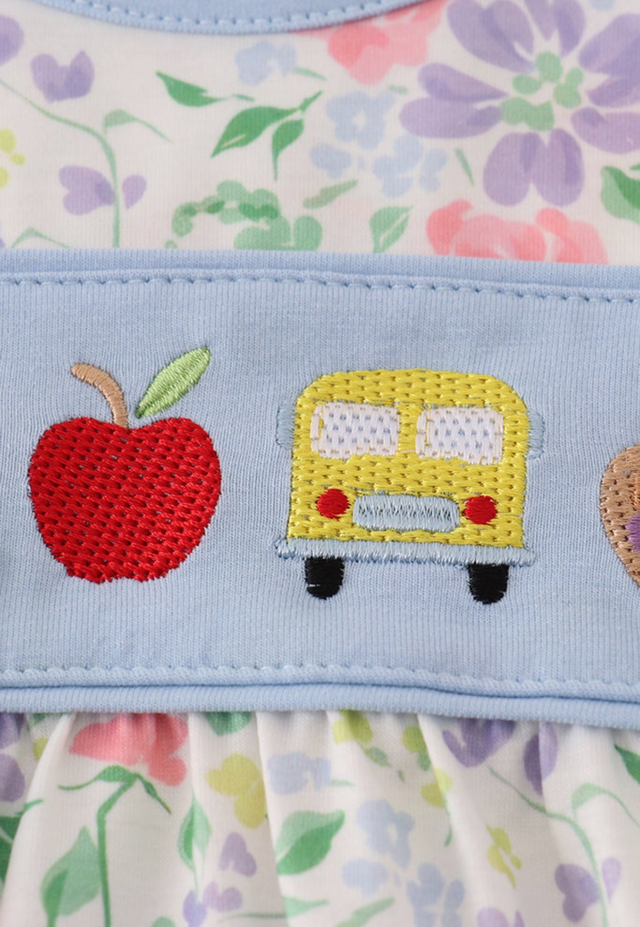 Floral print crayon apple embroidery bubble