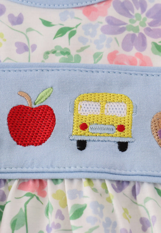 Floral print crayon apple embroidery bubble