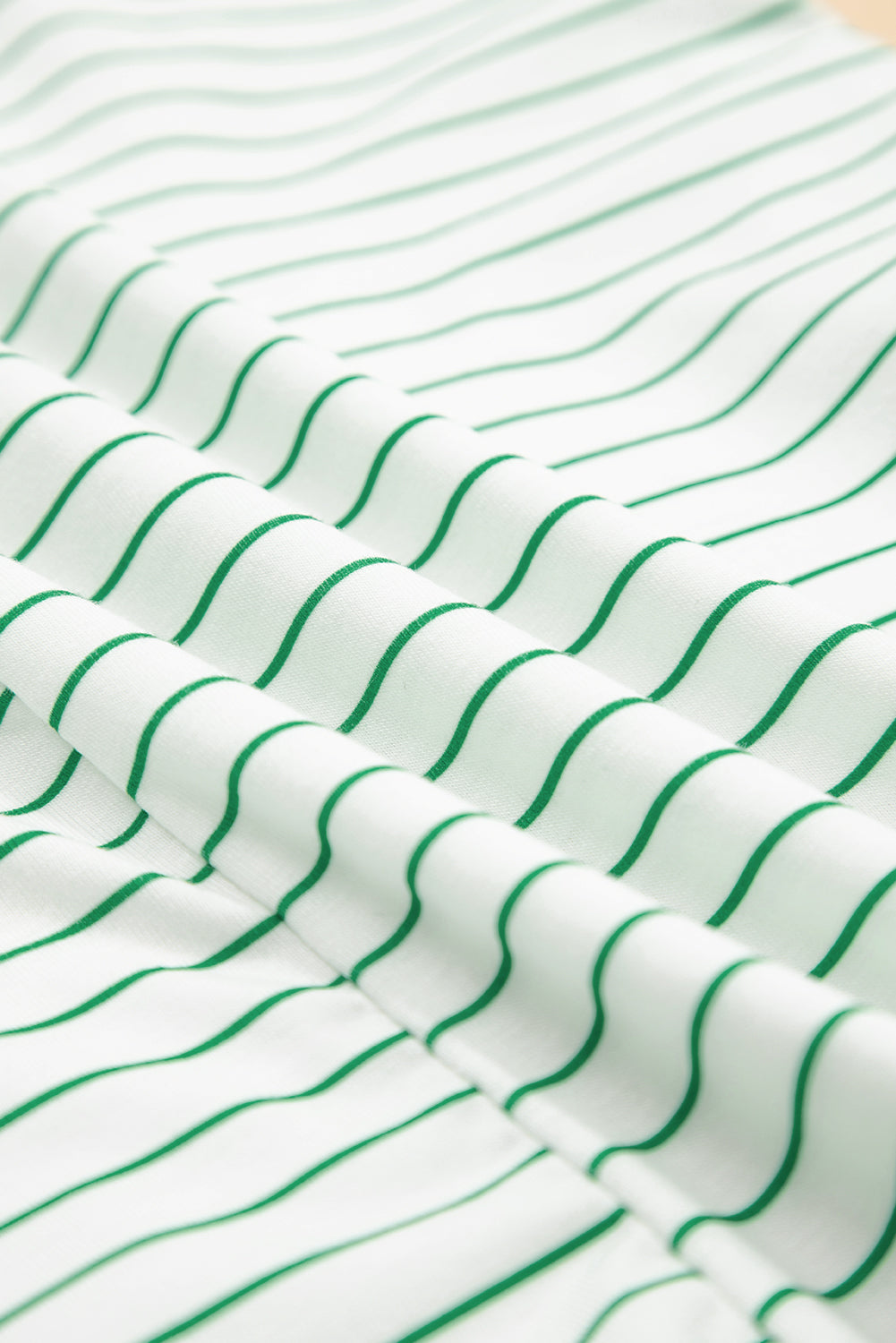 Green Stripe Ruffled Short Sleeve Crew Neck T Shirt Shift Mini Dress