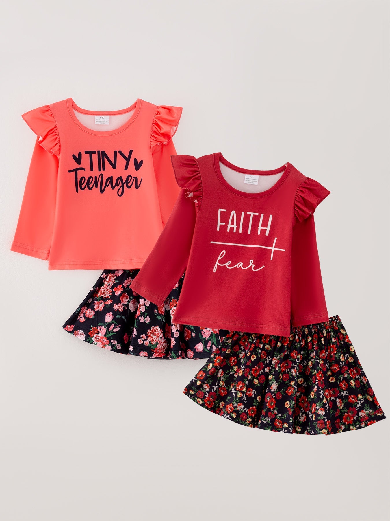 Girls Fall 4-piece set Letter Print Top+Skirt