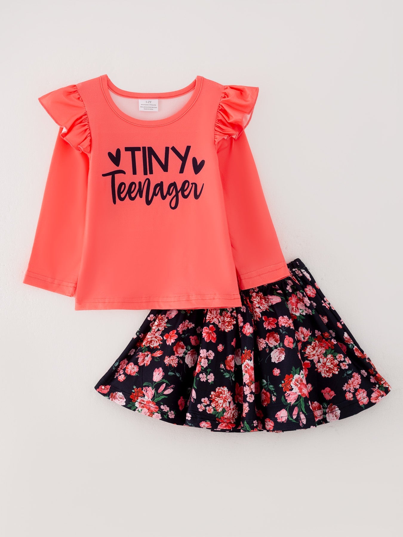 Girls Fall 4-piece set Letter Print Top+Skirt