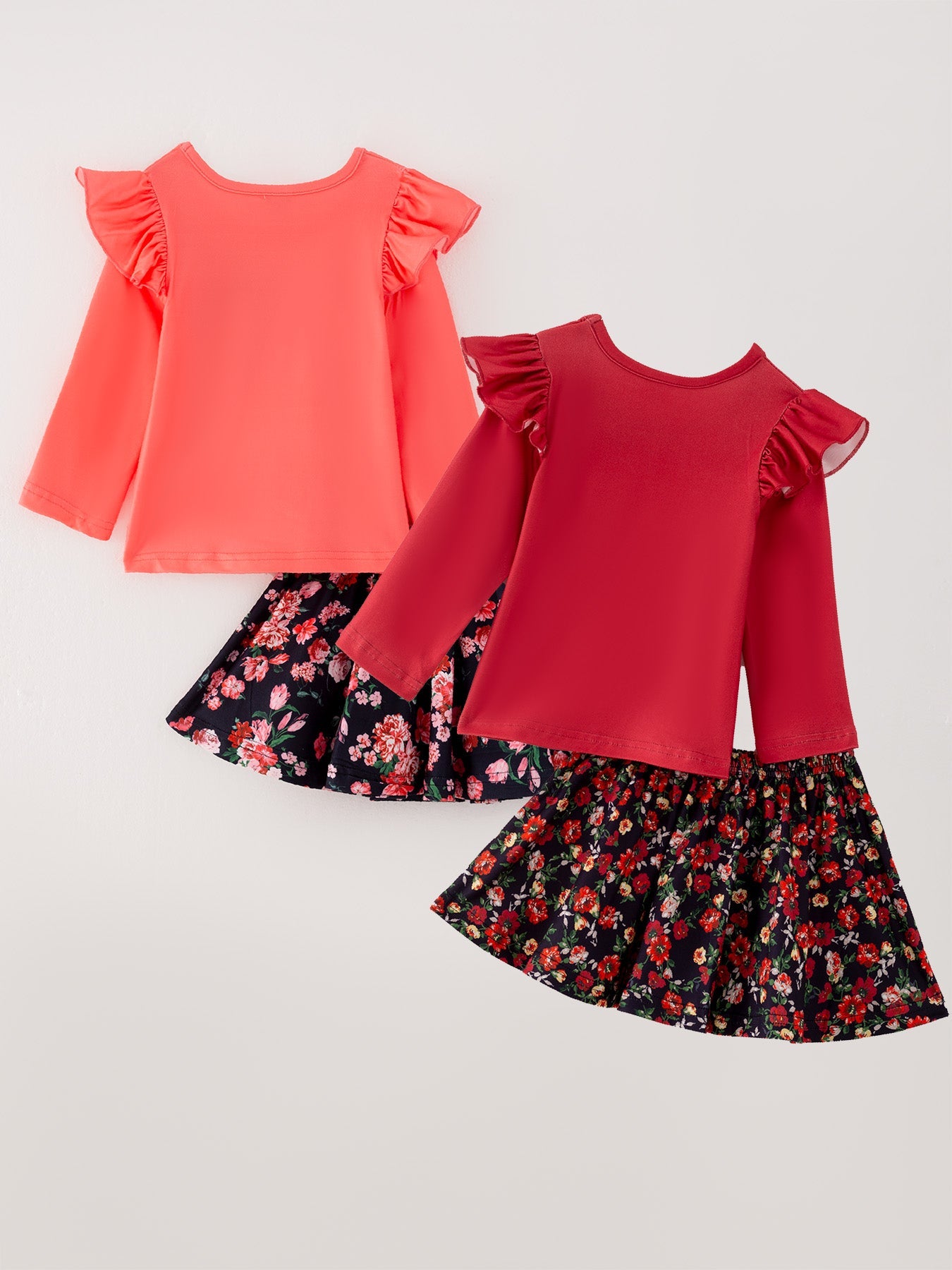 Girls Fall 4-piece set Letter Print Top+Skirt