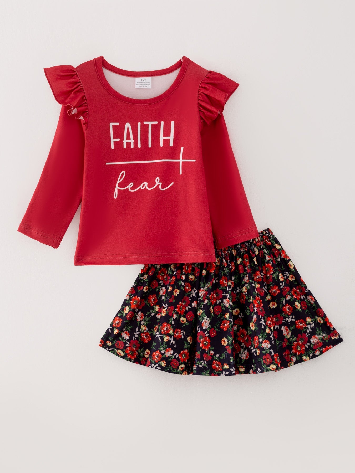 Girls Fall 4-piece set Letter Print Top+Skirt