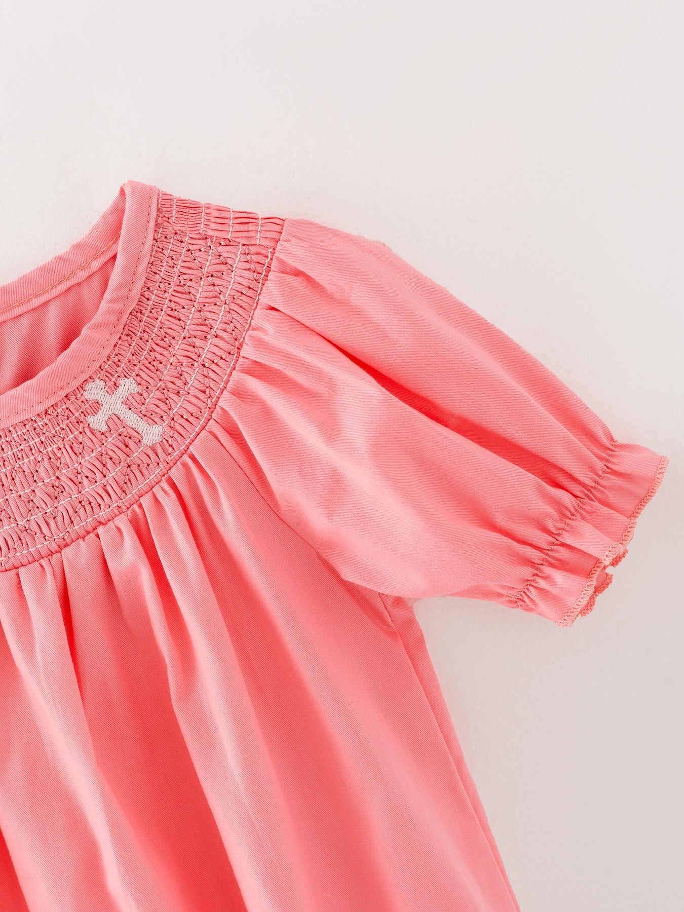 CORAL Smocked Church Christ Bishop Christening Girls Romper