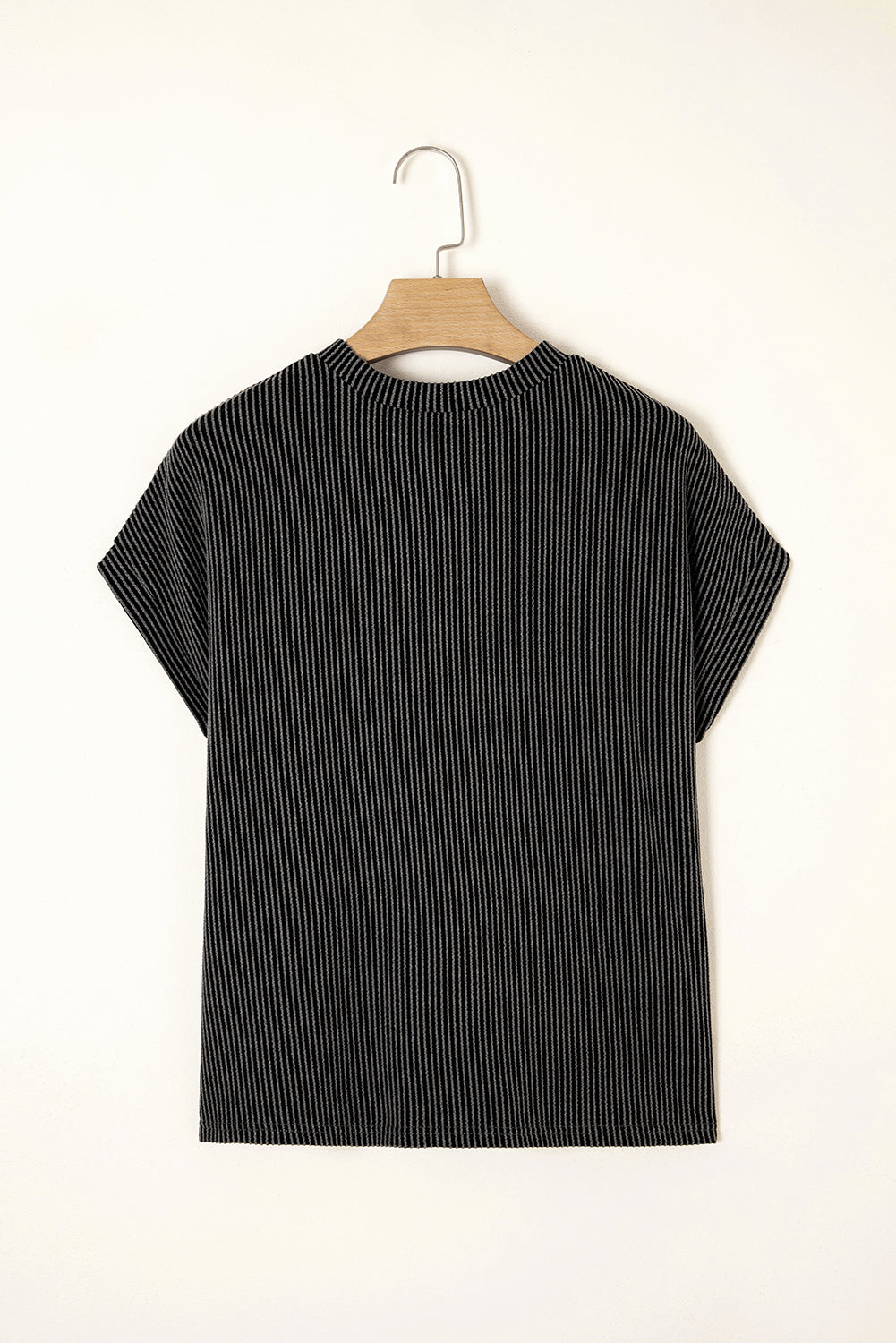 Dark Blue Corded Knit Color Block Pocketed Crew Neck T Shirt