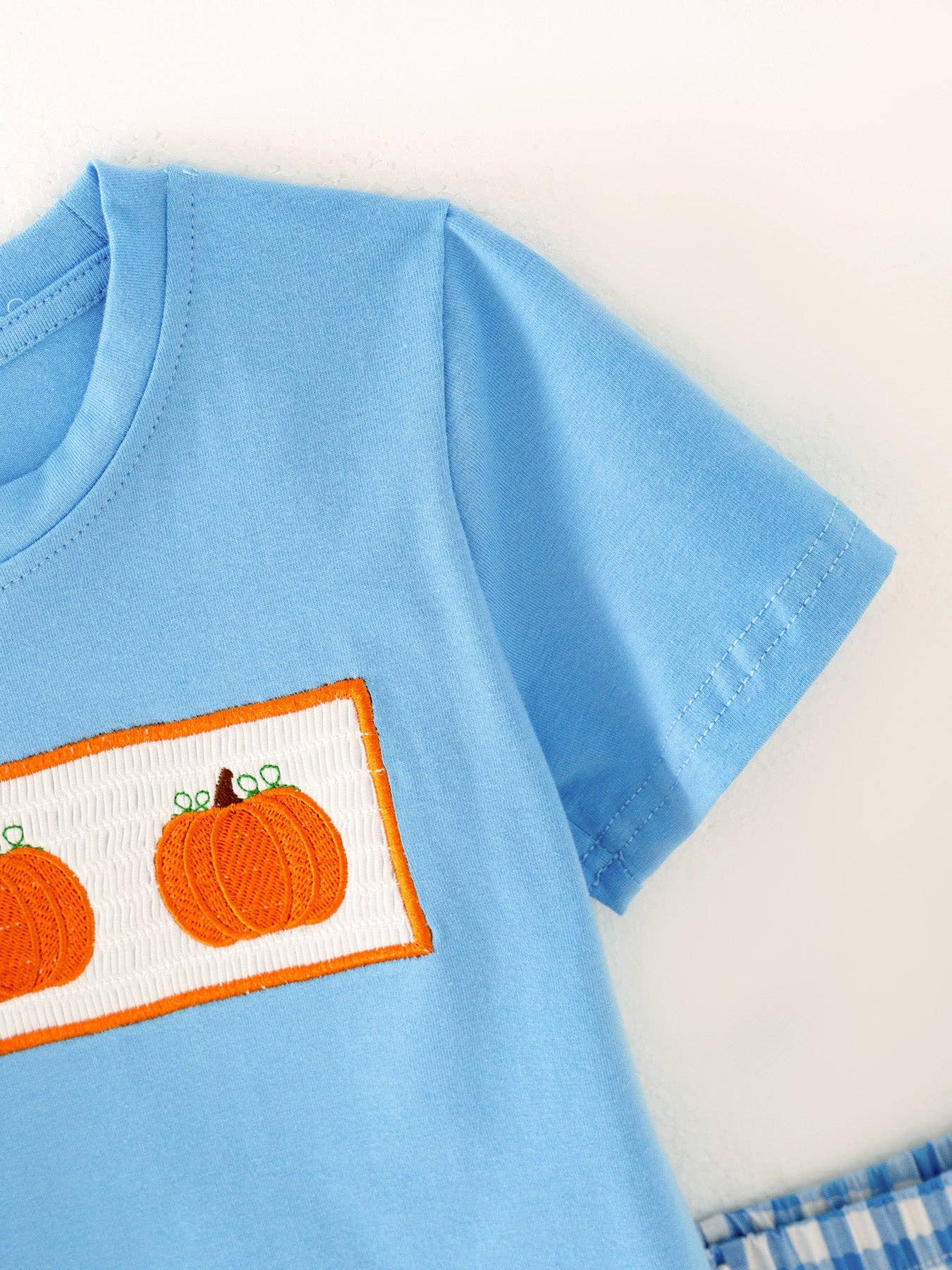 Boys Halloween Smocking Embroidered Cotton Plaid set