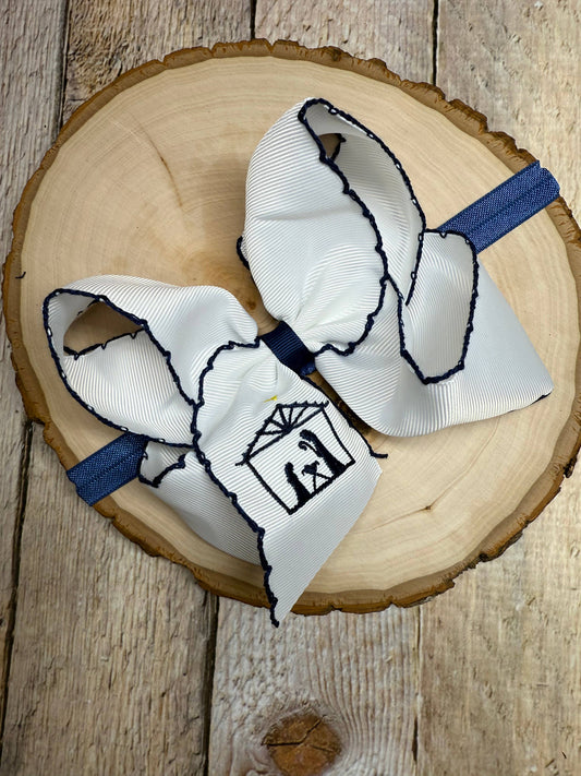 Nativity Scene Embroidered Hair Bow Headband: Christmas 2025