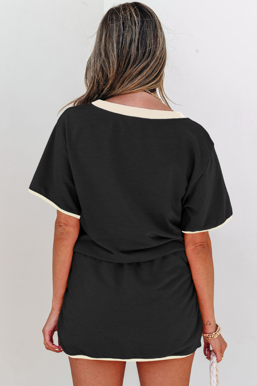 Evergreen Colorblock Edge Drop Shoulder T Shirt and Skort 2Pcs Set