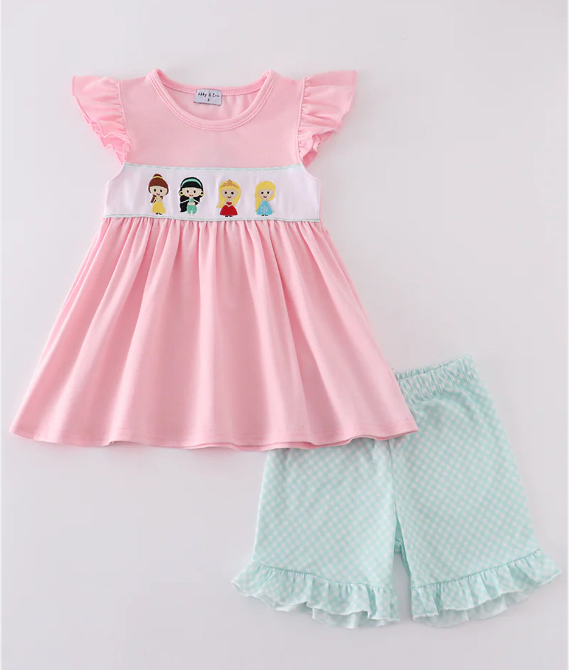 Pink Princess Embroidery Girl Shorts Set