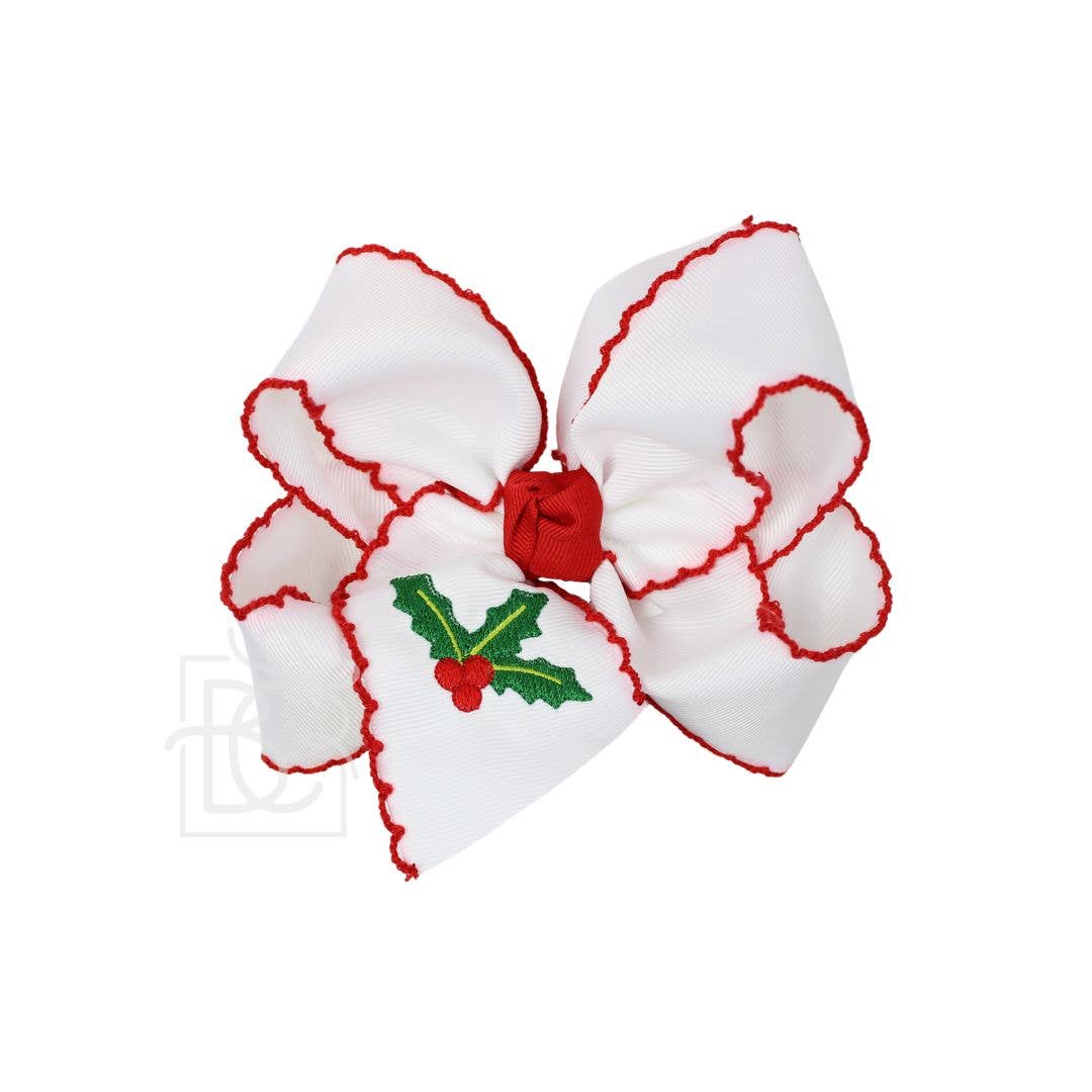 EMBROIDERED CHRISTMAS TREE HOLLY CROCHET EDGE BOWS