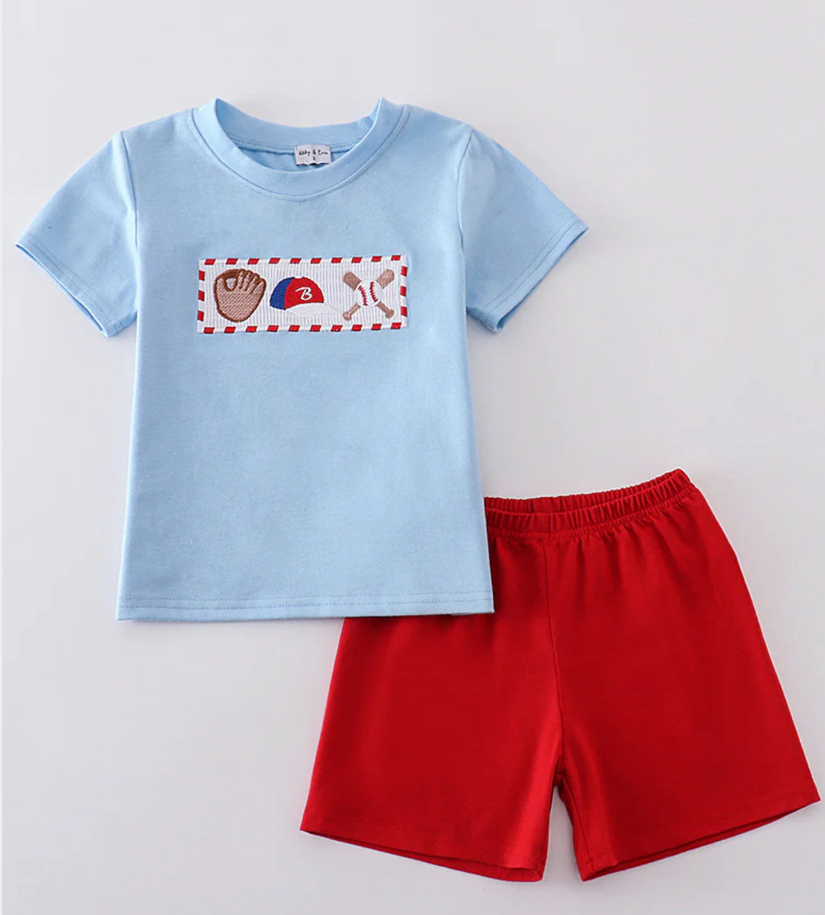 Blue Baseball Embroidery Smocked Set