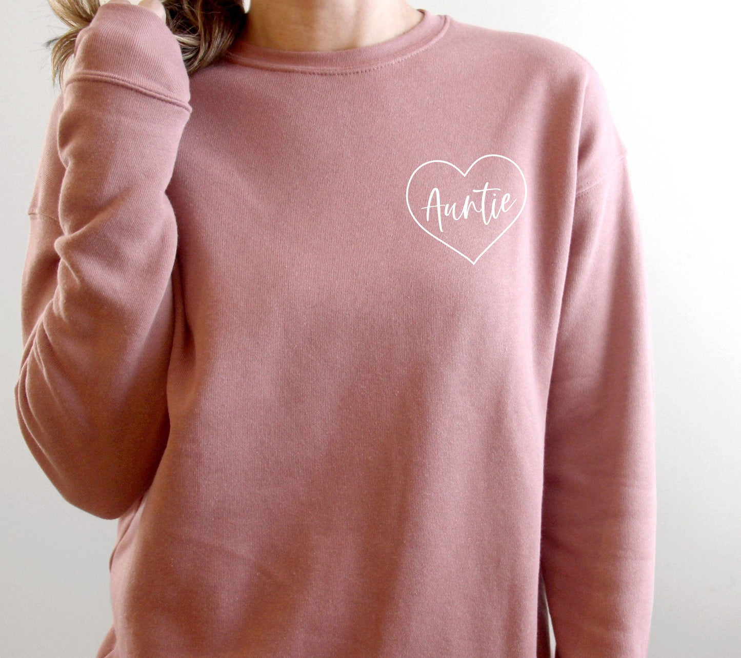 Auntie Heart Around Drop Shoulder Sponge Fleece Crewneck Sweatshirt