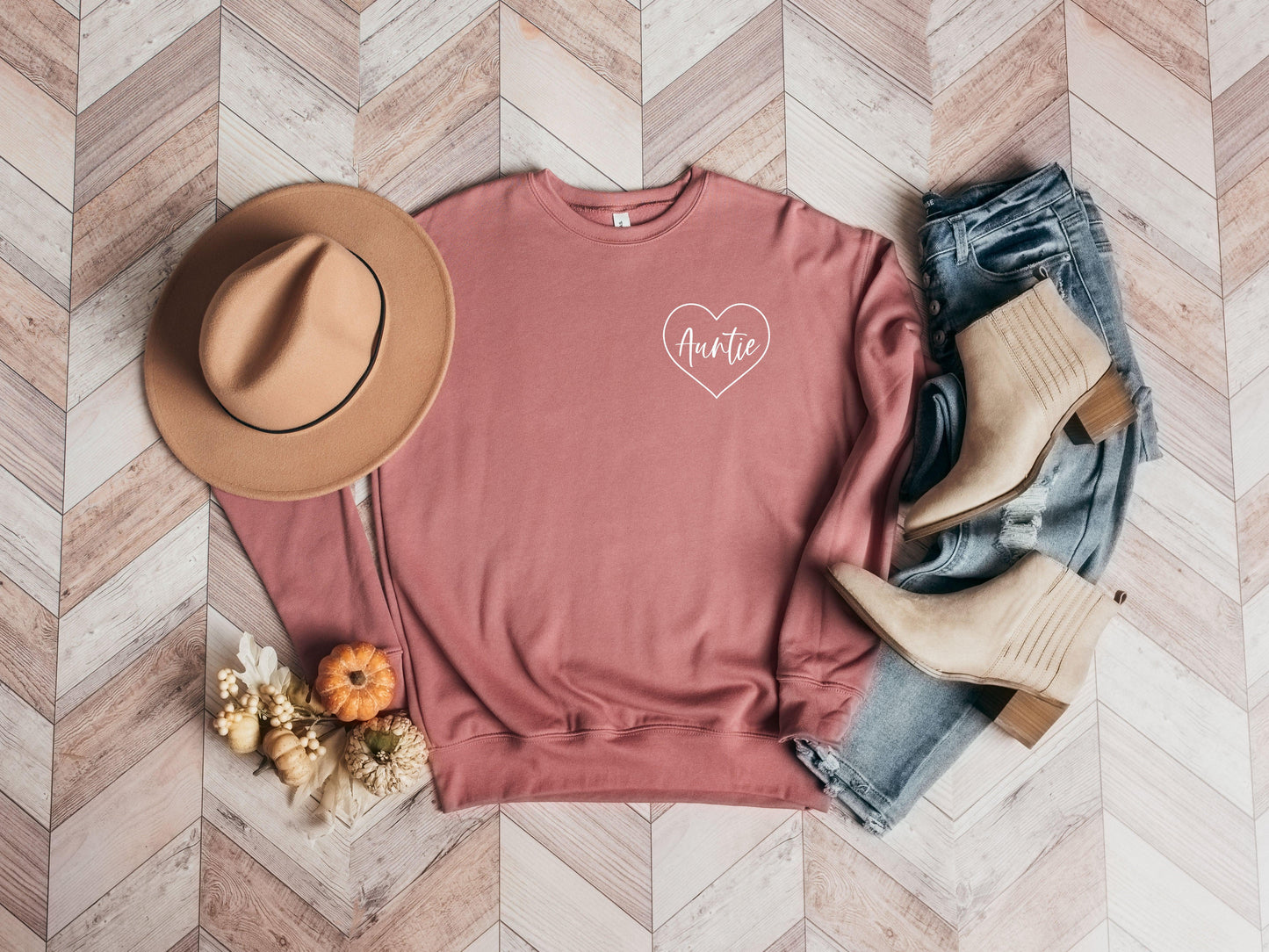 Auntie Heart Around Drop Shoulder Sponge Fleece Crewneck Sweatshirt
