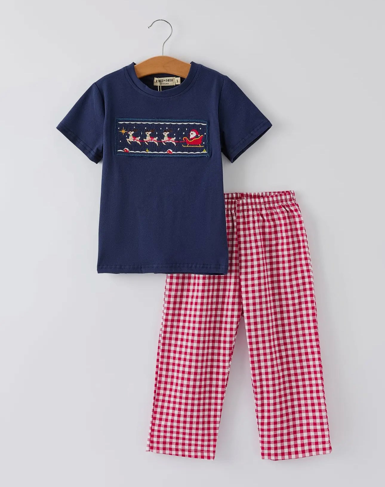 Christmas Holiday Celebration Boys Set: Navy with Santa Sleigh