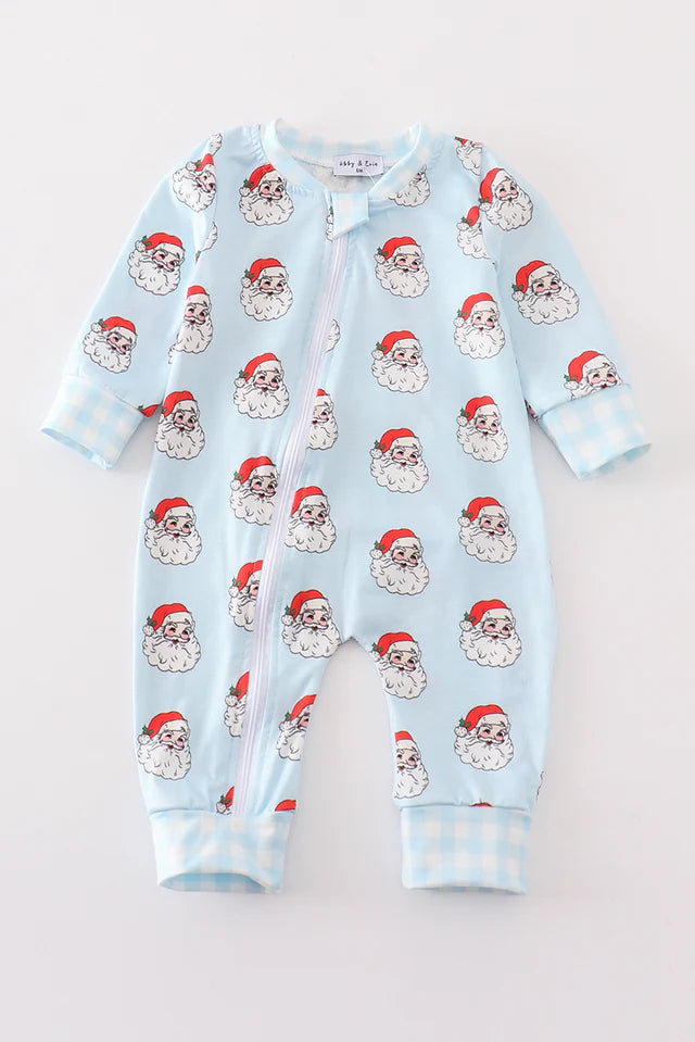 Blue Christmas Santa Clause Zipper Romper
