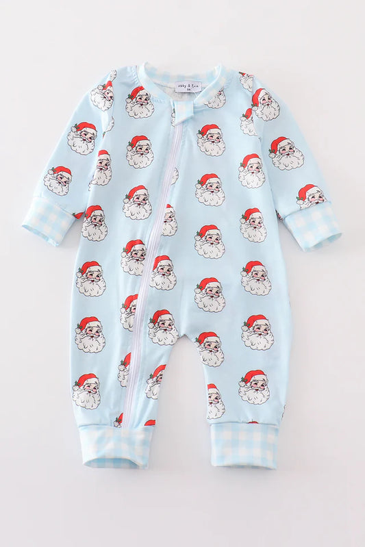 Blue Christmas Santa Clause Zipper Romper