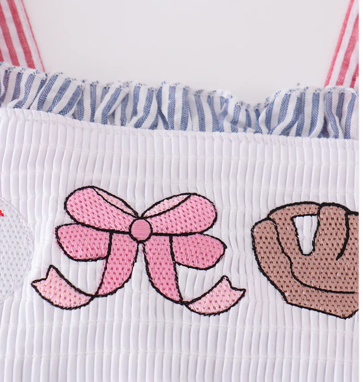 Pink Baseball Embroidery Smocked Bloomer Set