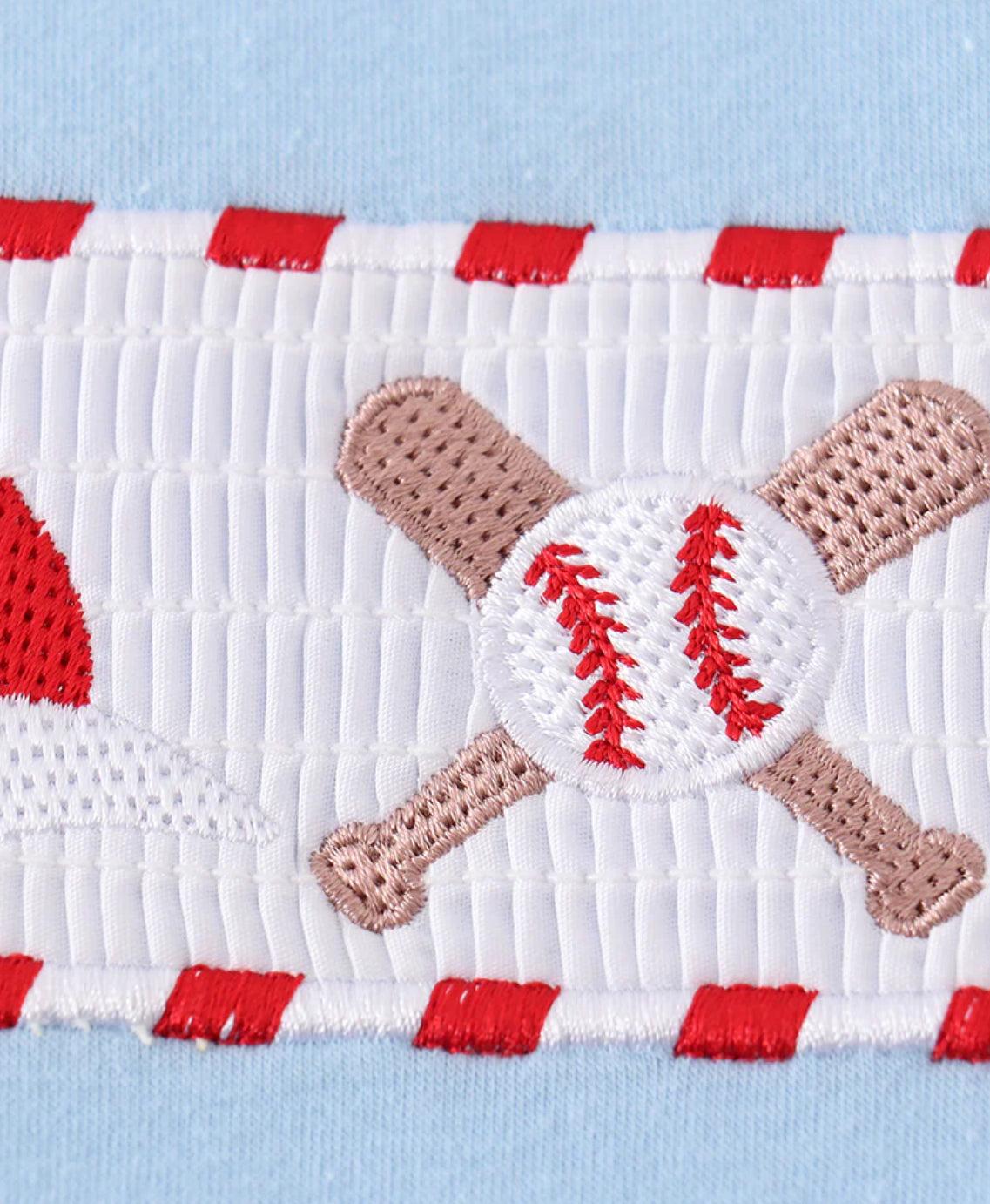 Blue Baseball Embroidery Smocked Set