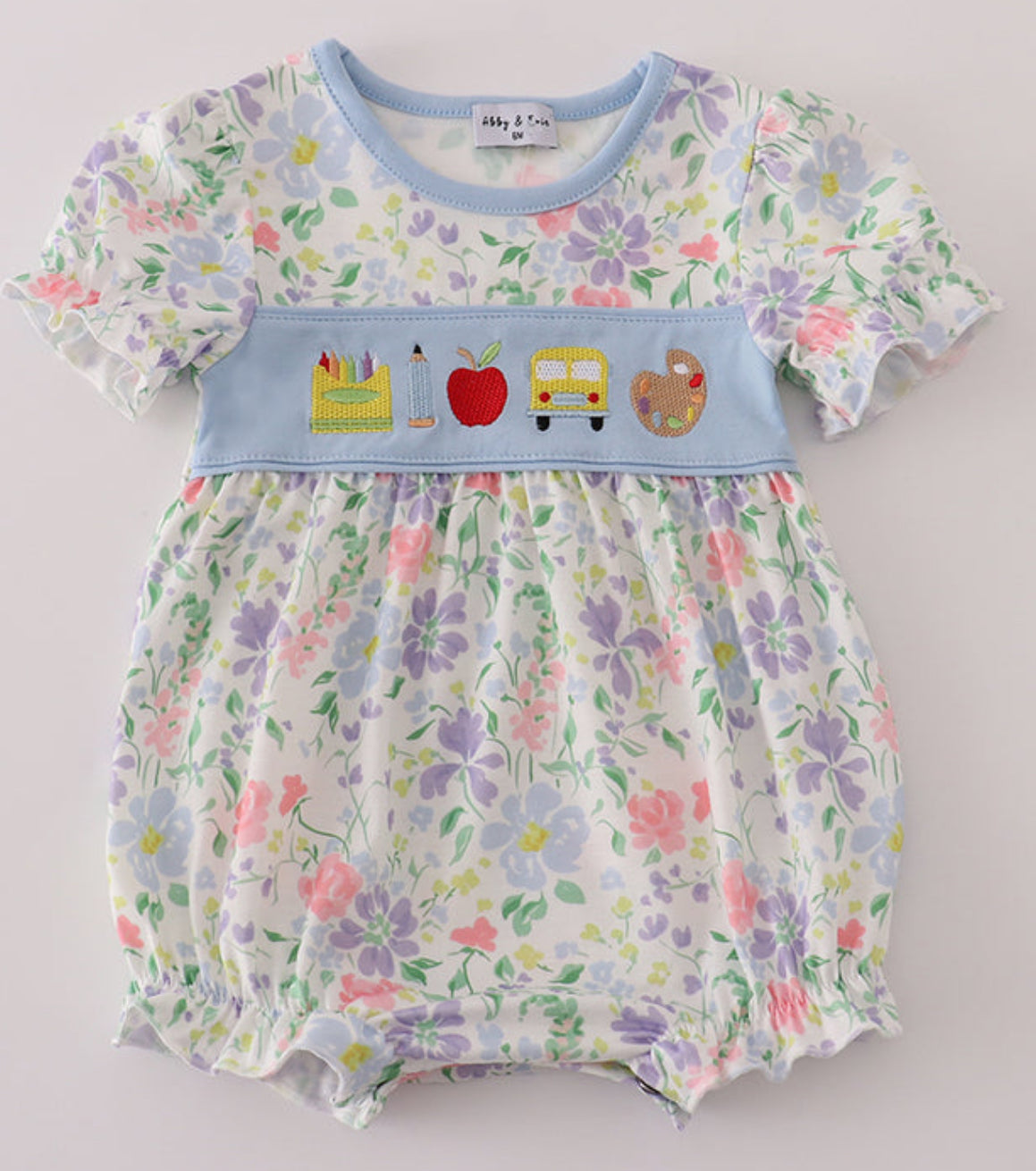 Floral print crayon apple embroidery bubble