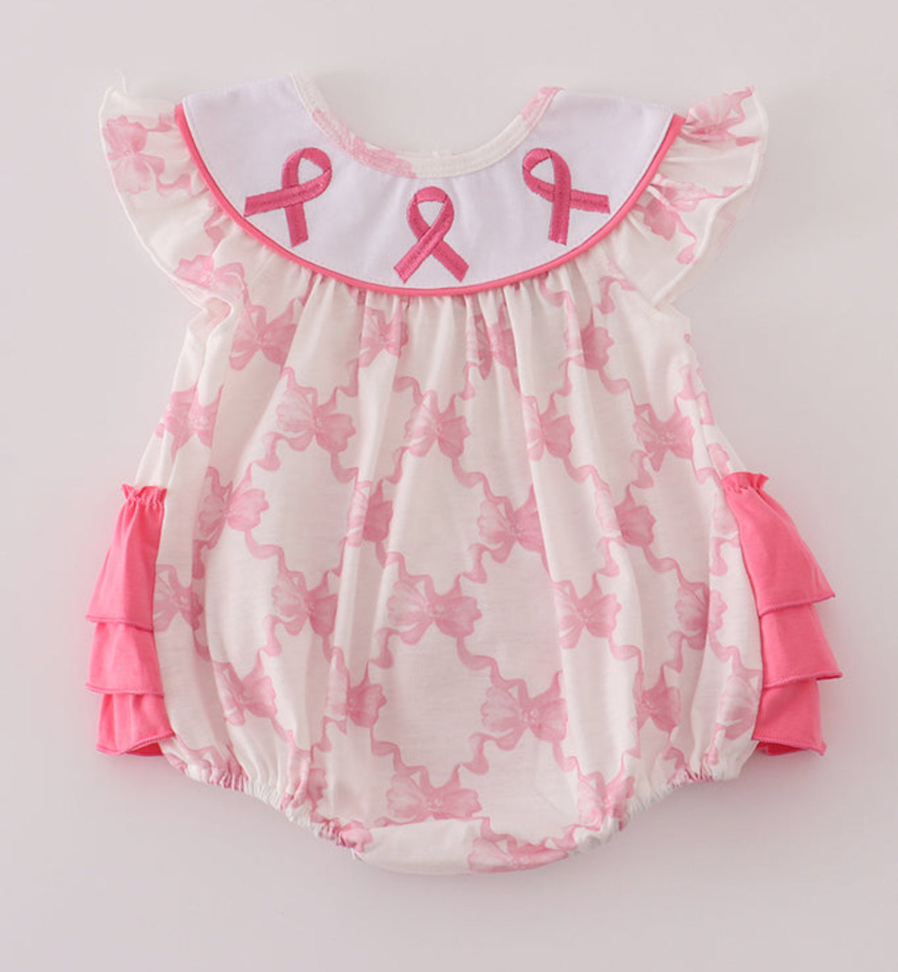 Pink bow tie embroidery ruffle bubble