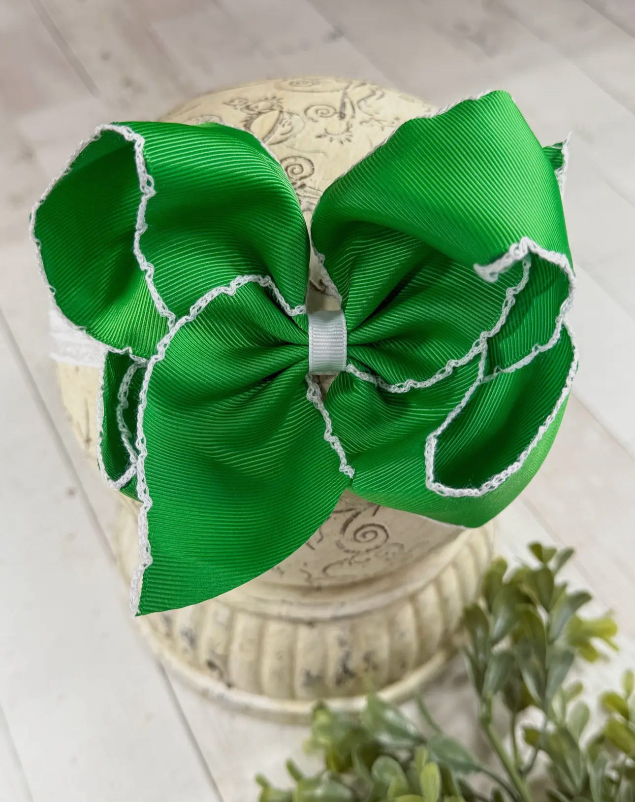Green with White Moonstitch
Bow Headband
