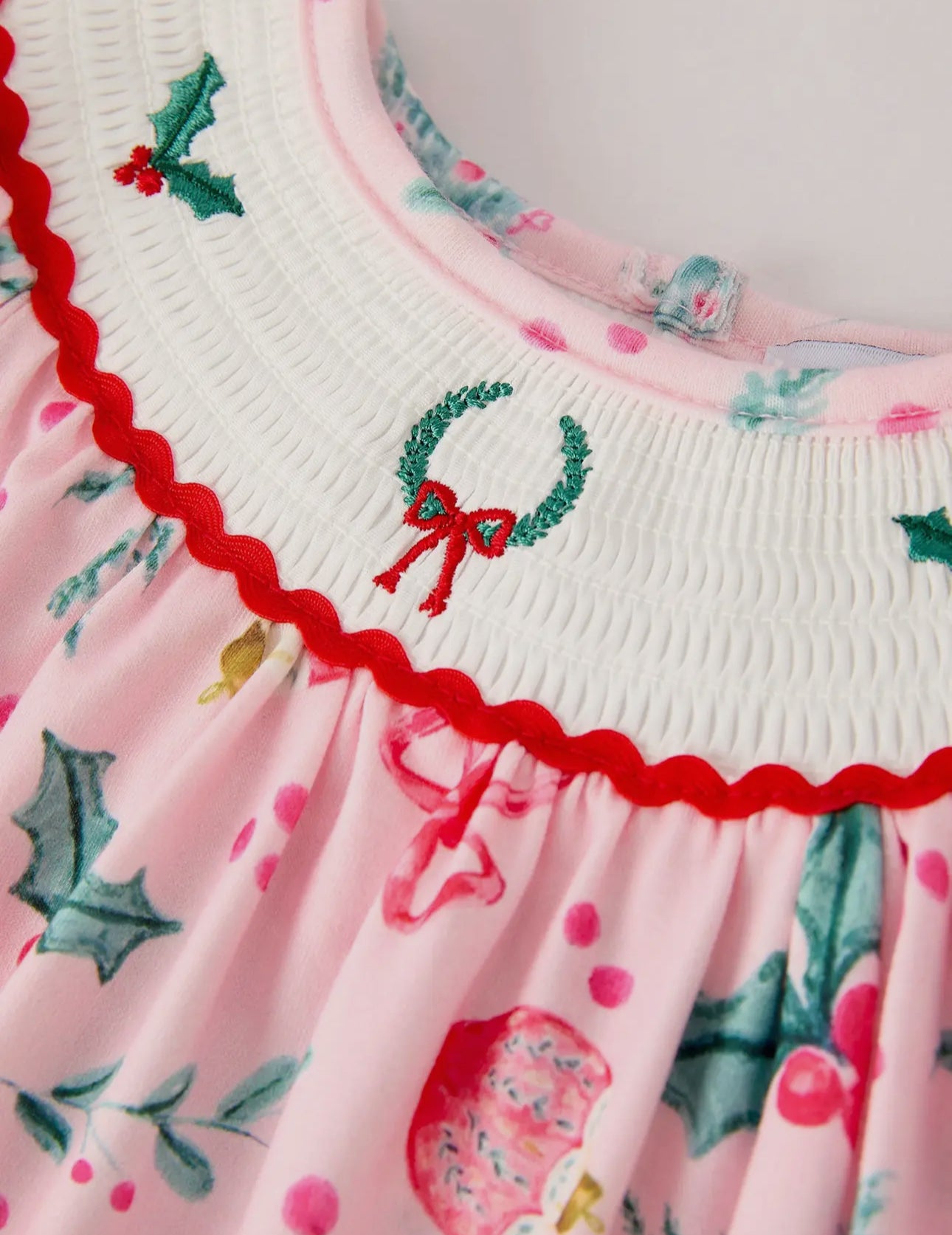 Winter Christmas Smocking Embroidery Colorful Girls Romper