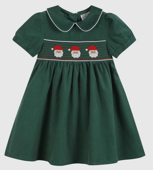 Green Corduroy Santa Smocked Dress