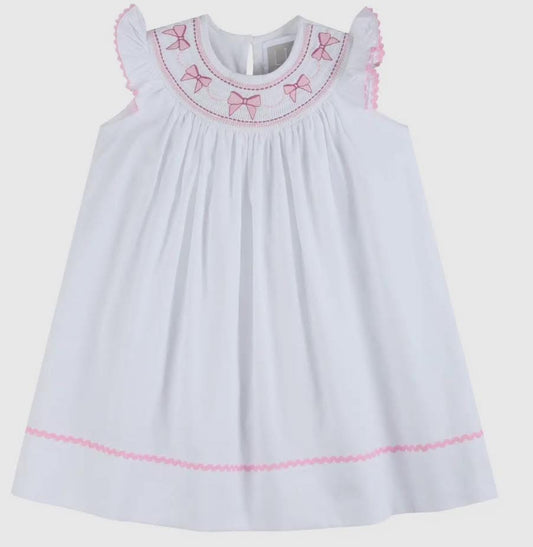 White and Pink Bows Smocked
Bishop Dress