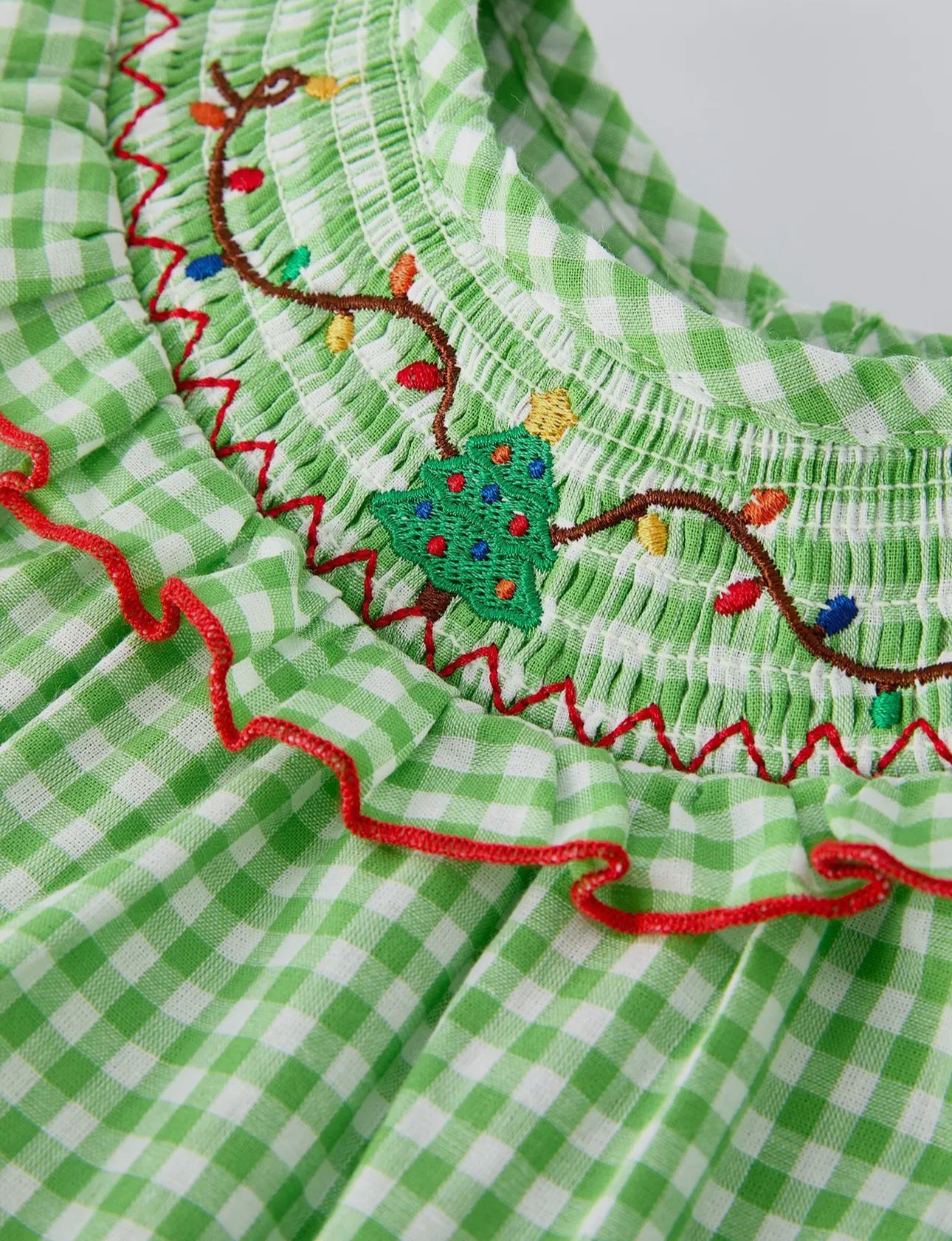 Christmas Tree Smocked Embroidery
Baby Girls Romper with Green Plaid