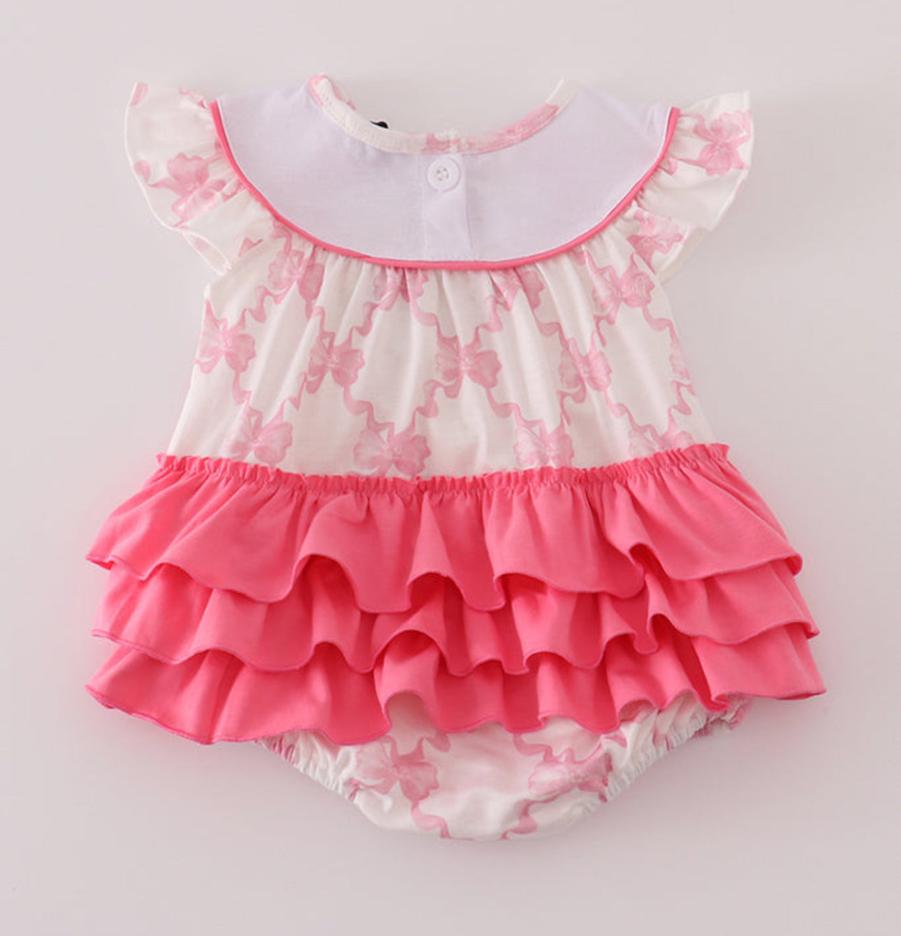 Pink bow tie embroidery ruffle bubble