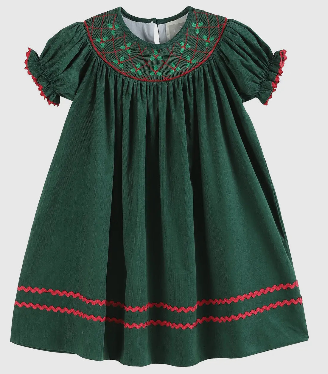 Green Christmas Mistletoe Smocked
Bishop Dress