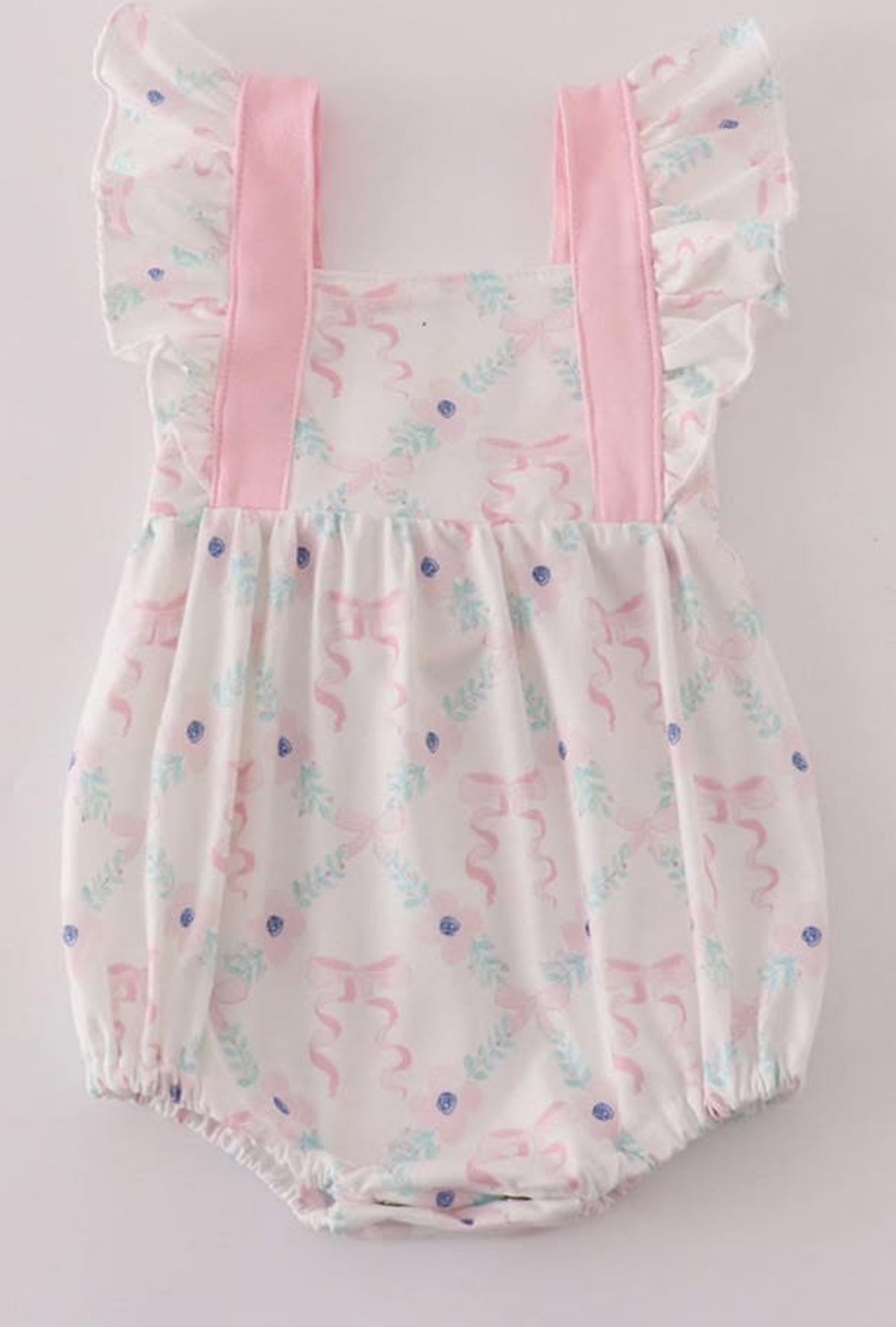 Pink floral bow print ruffle bubble