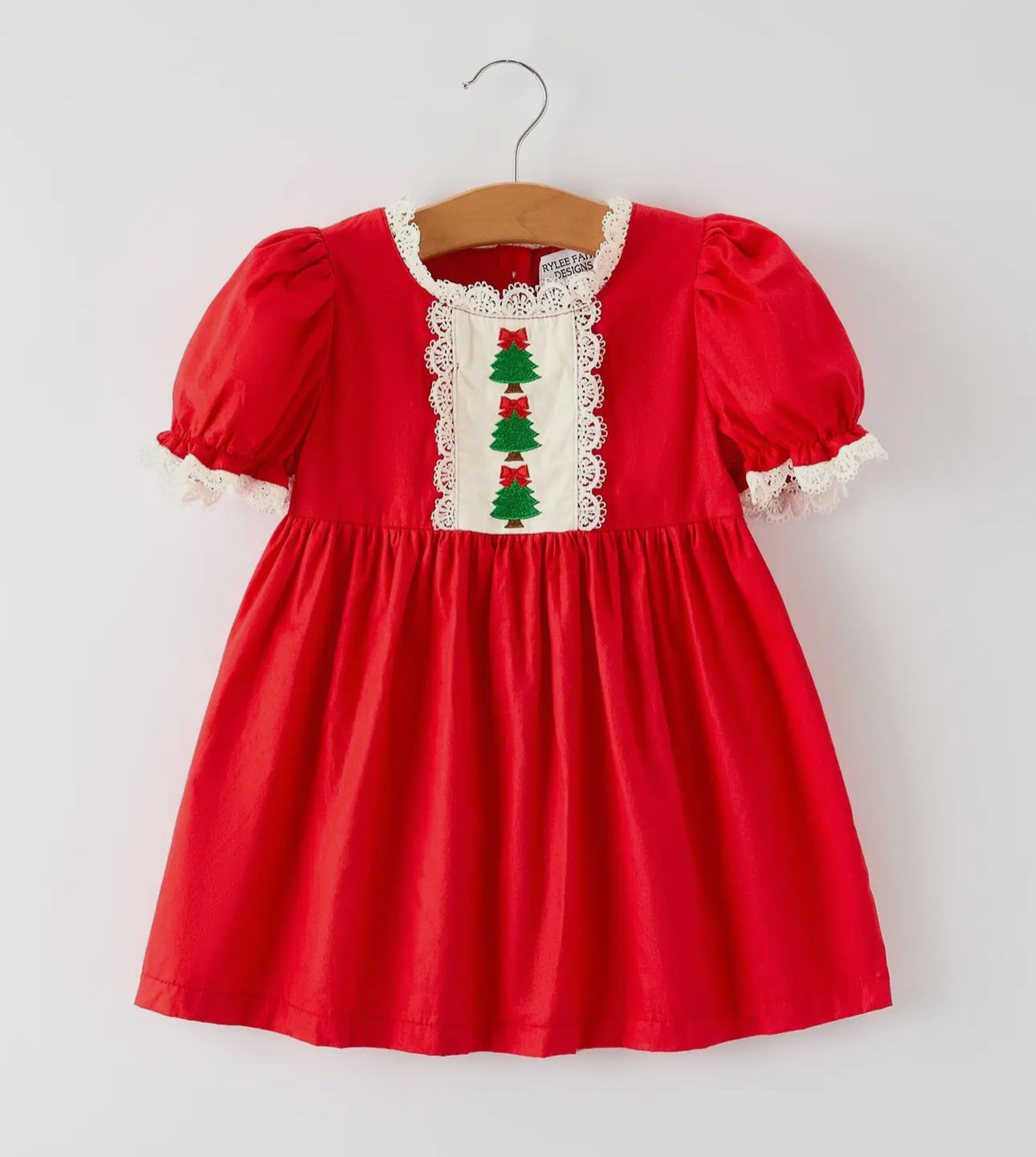 Red Christmas Girls Dress: Beautiful
Embroidery with Lace Trim