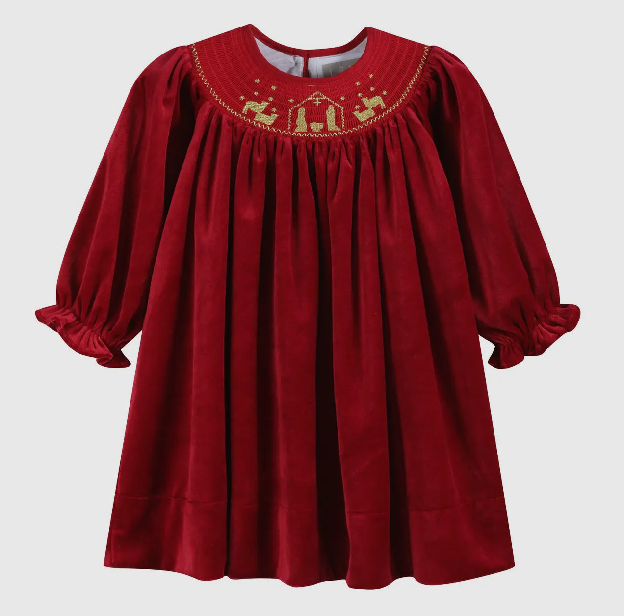 Red Velour Nativity Smocked Dress